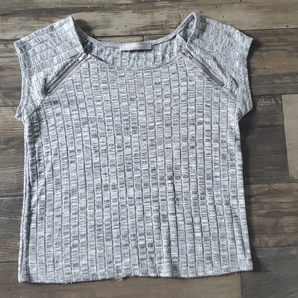 Purple Snow Ribbed Zip Shoulder Detail Crop Top